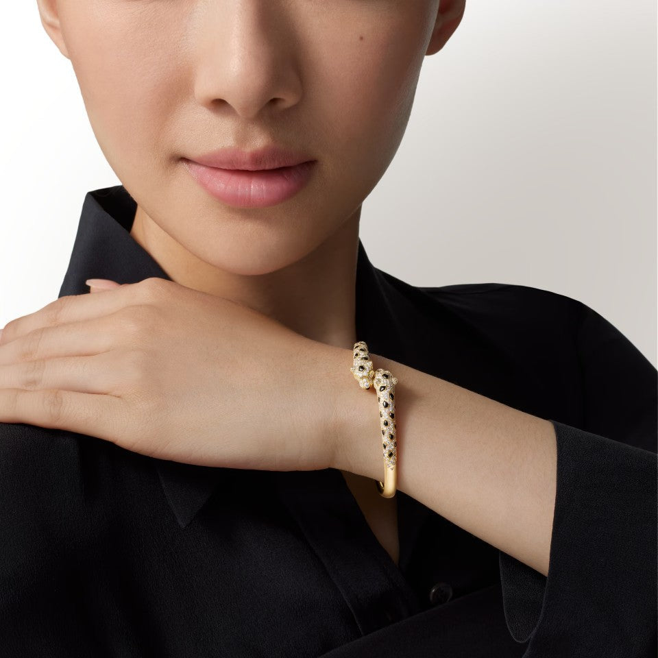 [Raffine]PANTHERE DOUBLE HEADED HALF DIAMOND OPEN BRACELET