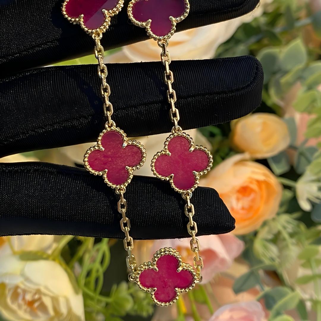 [Raffine]NEW CLOVER 5 MOTIFS PINK ENAMEL BRACELET