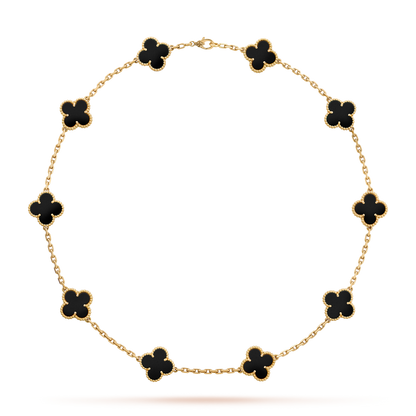 [Raffine] COLLAR DE ÓNIX CON 10 MOTIVOS DE TRÉBOL