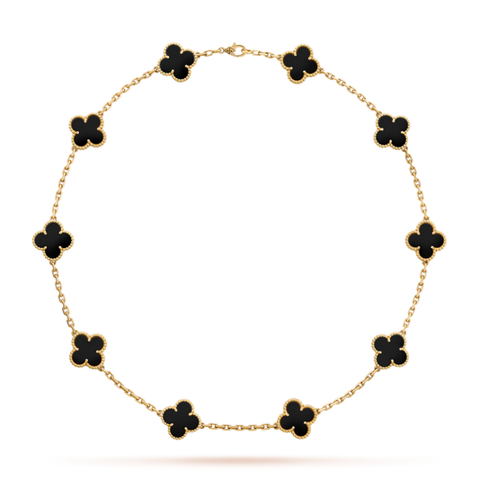 [Raffine] COLLAR DE ÓNIX CON 10 MOTIVOS DE TRÉBOL