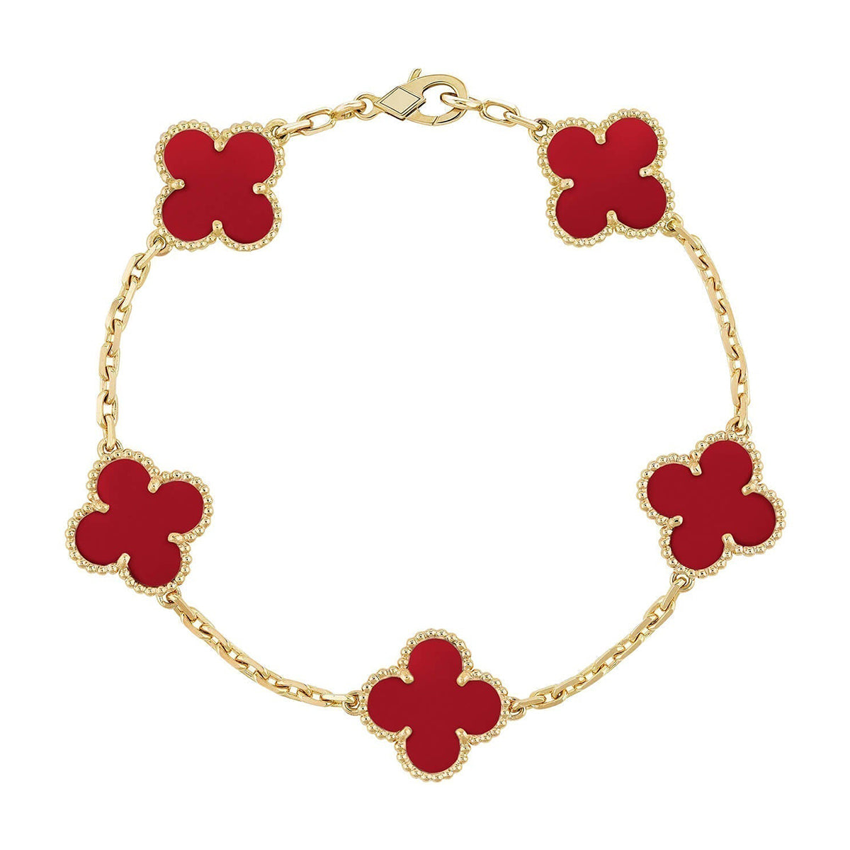 [Raffine] CLOVER 5 MOTIV ROTER KORNELIAN-ARMBAND KOLLEKTION