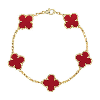 [Raffine] CLOVER 5 MOTIV ROTER KORNELIAN-ARMBAND KOLLEKTION
