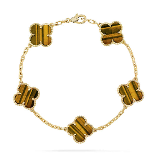 [Raffine] CLOVER 5 MOTIFS TIGER EYE BRACELET COLLECTION