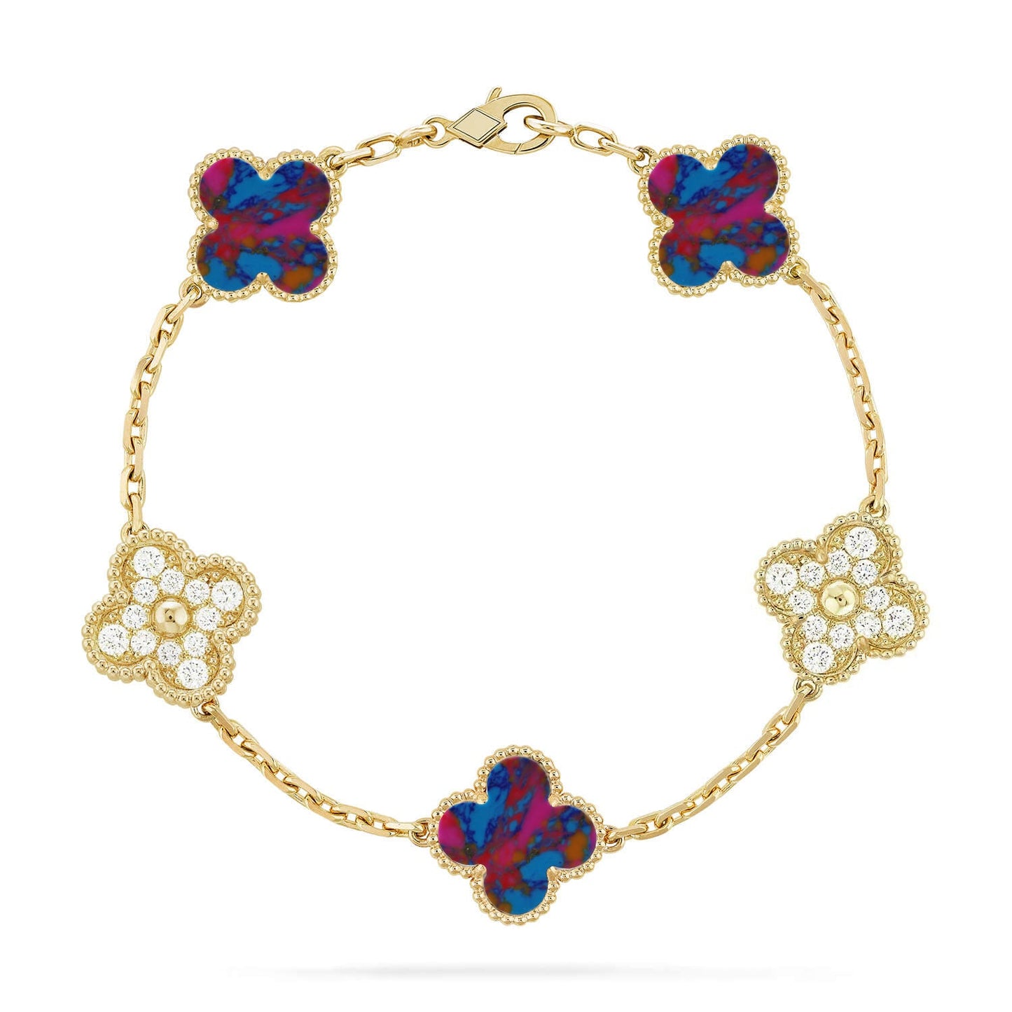 [Raffine] مجموعة سوار CLOVER 5 MOTIF COLOR GEMSTONES