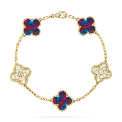 [Raffine] مجموعة سوار CLOVER 5 MOTIF COLOR GEMSTONES