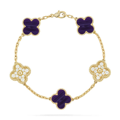 [Raffine]CLOVER 5 MOTIF PURPLE STRIPES BRACELET COLLECTION