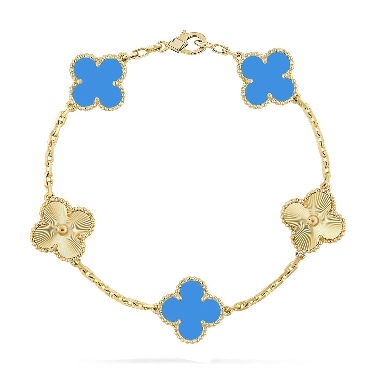 [Raffine] CLOVER 5 MOTIV BLAUER ACHAT ARMBAND KOLLEKTION