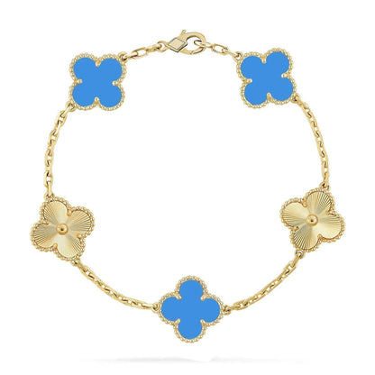 [Raffine] CLOVER 5 MOTIV BLAUER ACHAT ARMBAND KOLLEKTION