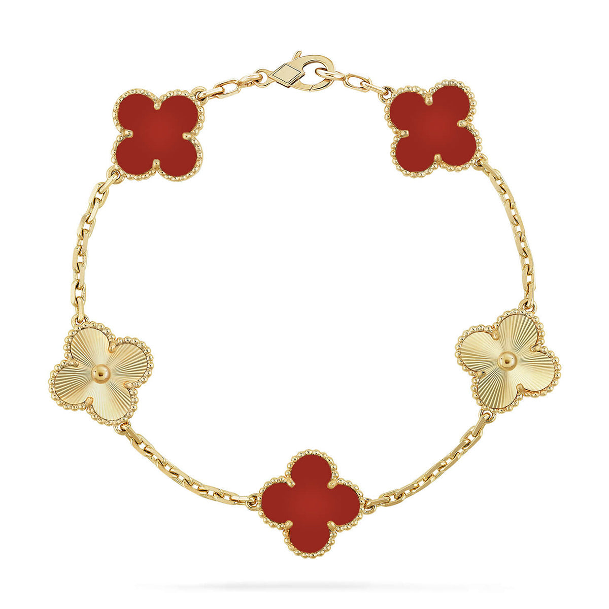 [Raffine] CLOVER 5 MOTIV ROTER KORNELIAN-ARMBAND KOLLEKTION