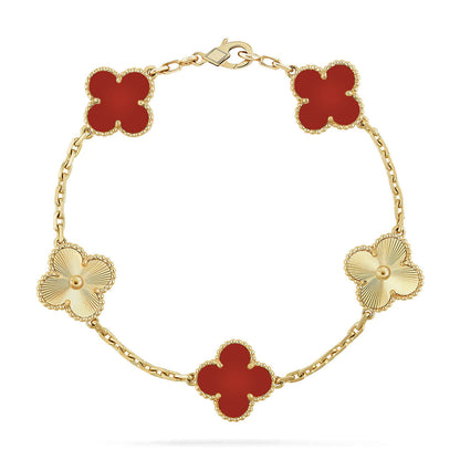 [Raffine] CLOVER 5 MOTIV ROTER KORNELIAN-ARMBAND KOLLEKTION
