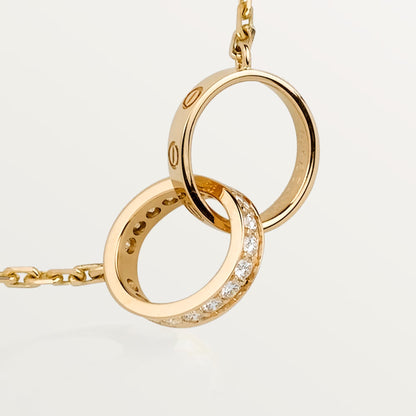 [Raffine]LOVE DOUBLE RING HALF DIAMOND NECKLACE