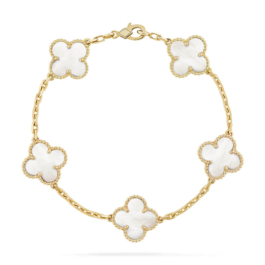 [Raffine]CLOVER  5 MOTIF WHITE MOP BRACELET