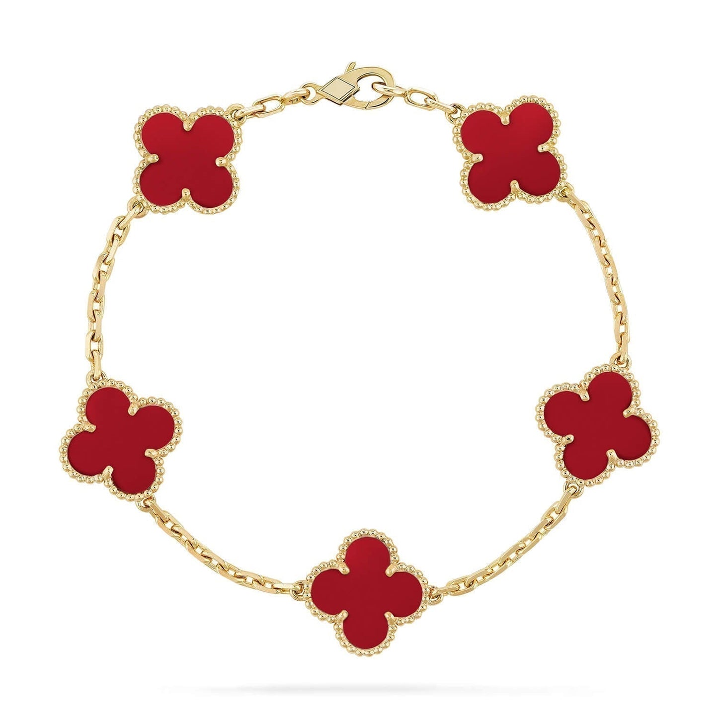 [Raffine]Pulsera de ágata roja con cinco motivos de trébol 