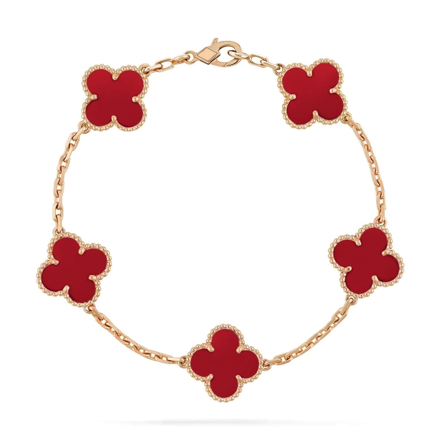 [Raffine]Pulsera de ágata roja con cinco motivos de trébol 