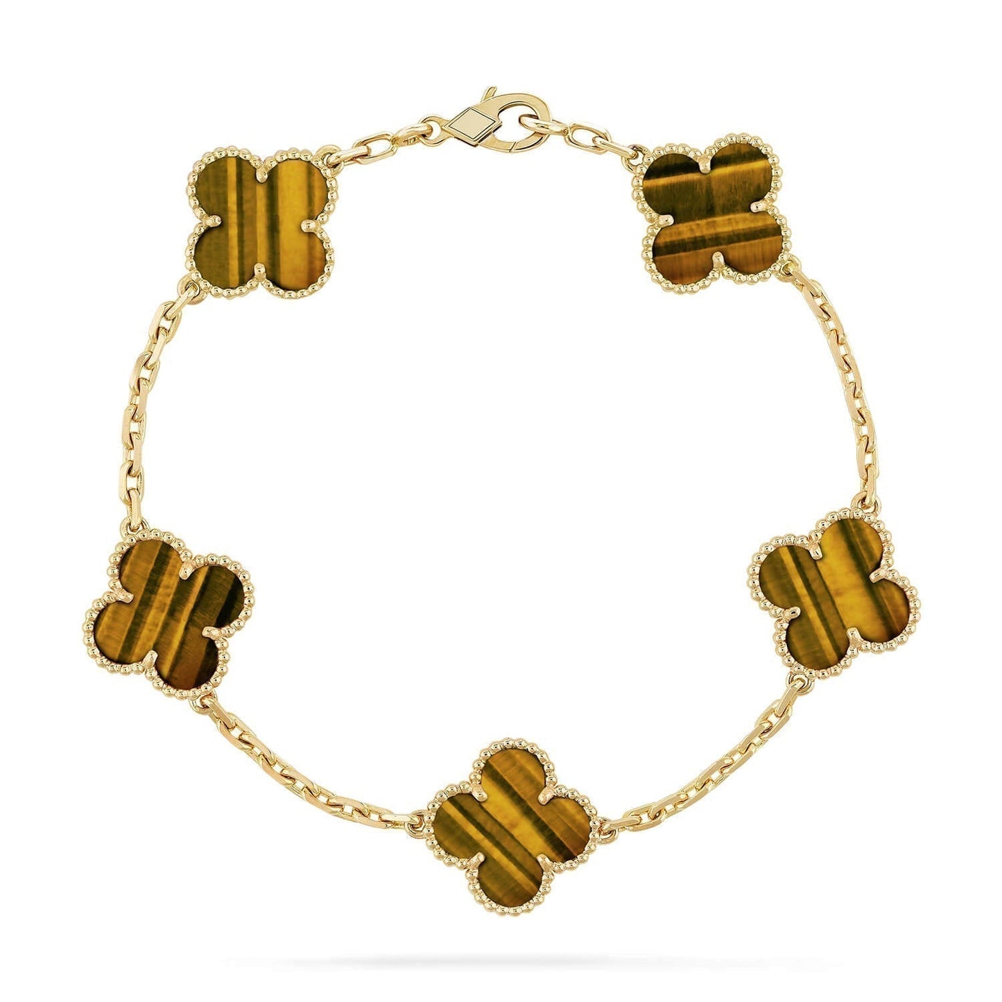 [Raffine] PULSERA DE OJO DE TIGRE CON 5 MOTIVOS DE TRÉBOL 