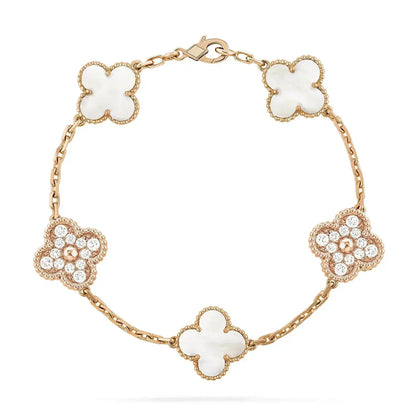 [Raffine]CLOVER BRACELET 5 MOTIF WHITE MOP DIAMOND