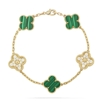 [Raffine]CLOVER  5 MOTIF MALACHITE DIAMOND BRACELET
