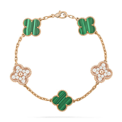 [Raffine]CLOVER  5 MOTIF MALACHITE DIAMOND BRACELET