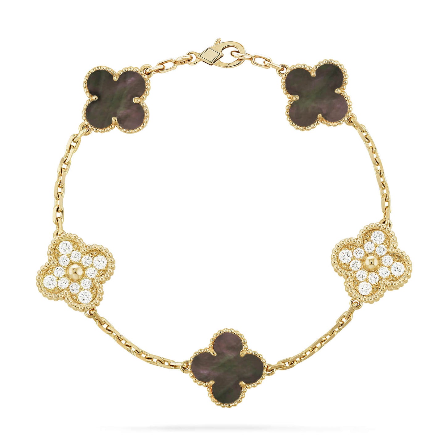 [Raffine] PULSERA DE DIAMANTES CON 5 MOTIVOS DE TRÉBOL Y MOPA GRIS