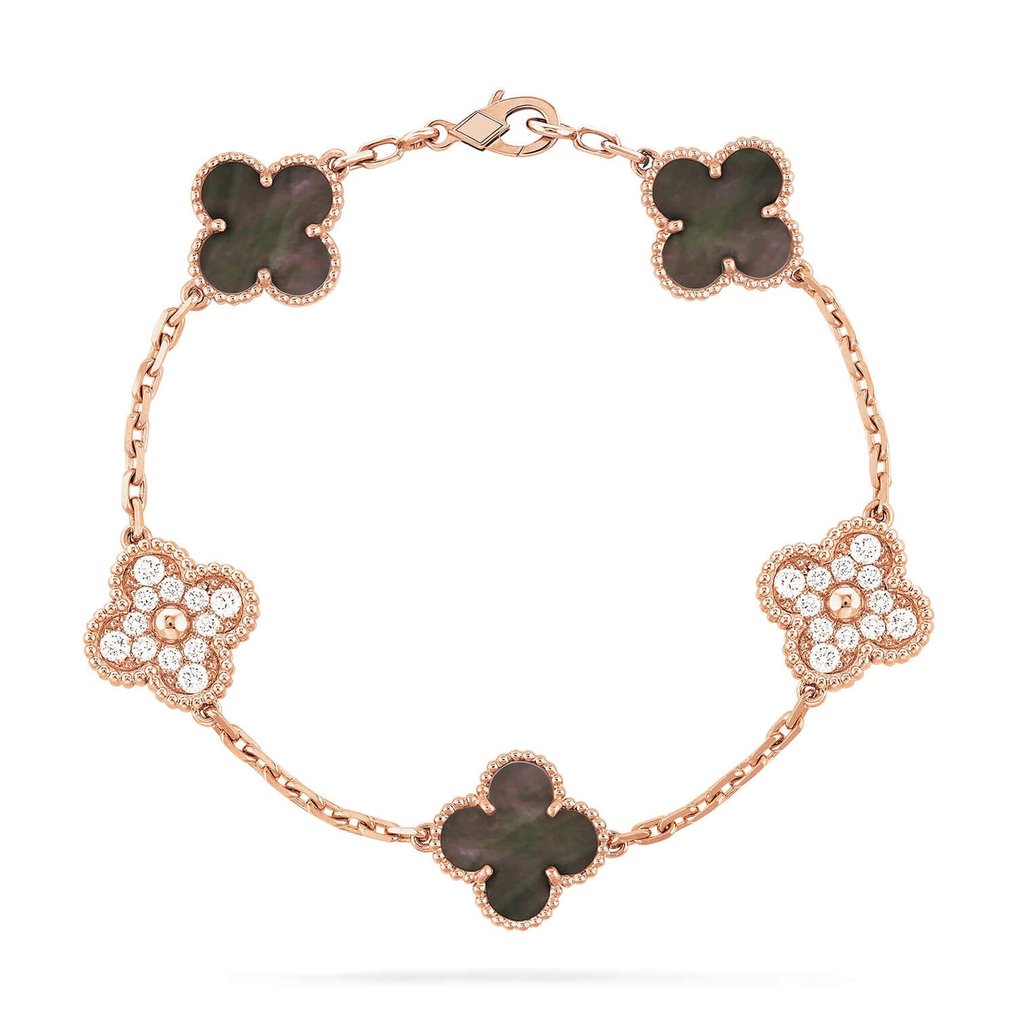 [Raffine] PULSERA DE DIAMANTES CON 5 MOTIVOS DE TRÉBOL Y MOPA GRIS
