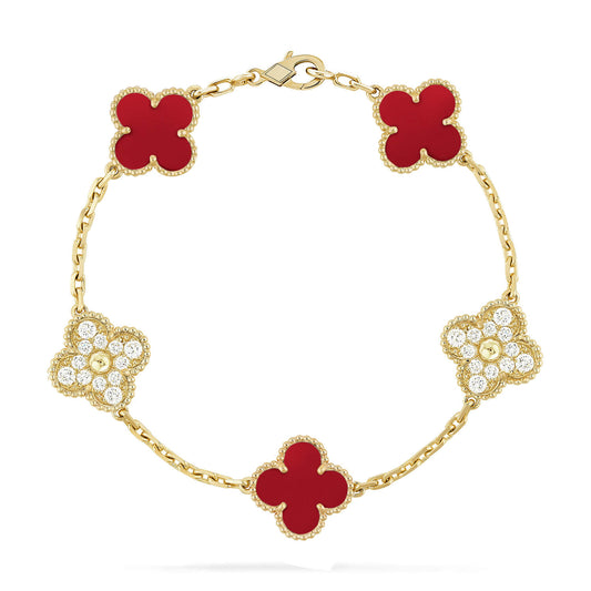[Raffine]CLOVER 5 MOTIFS CARNELIAN DIAMOND BRACELET