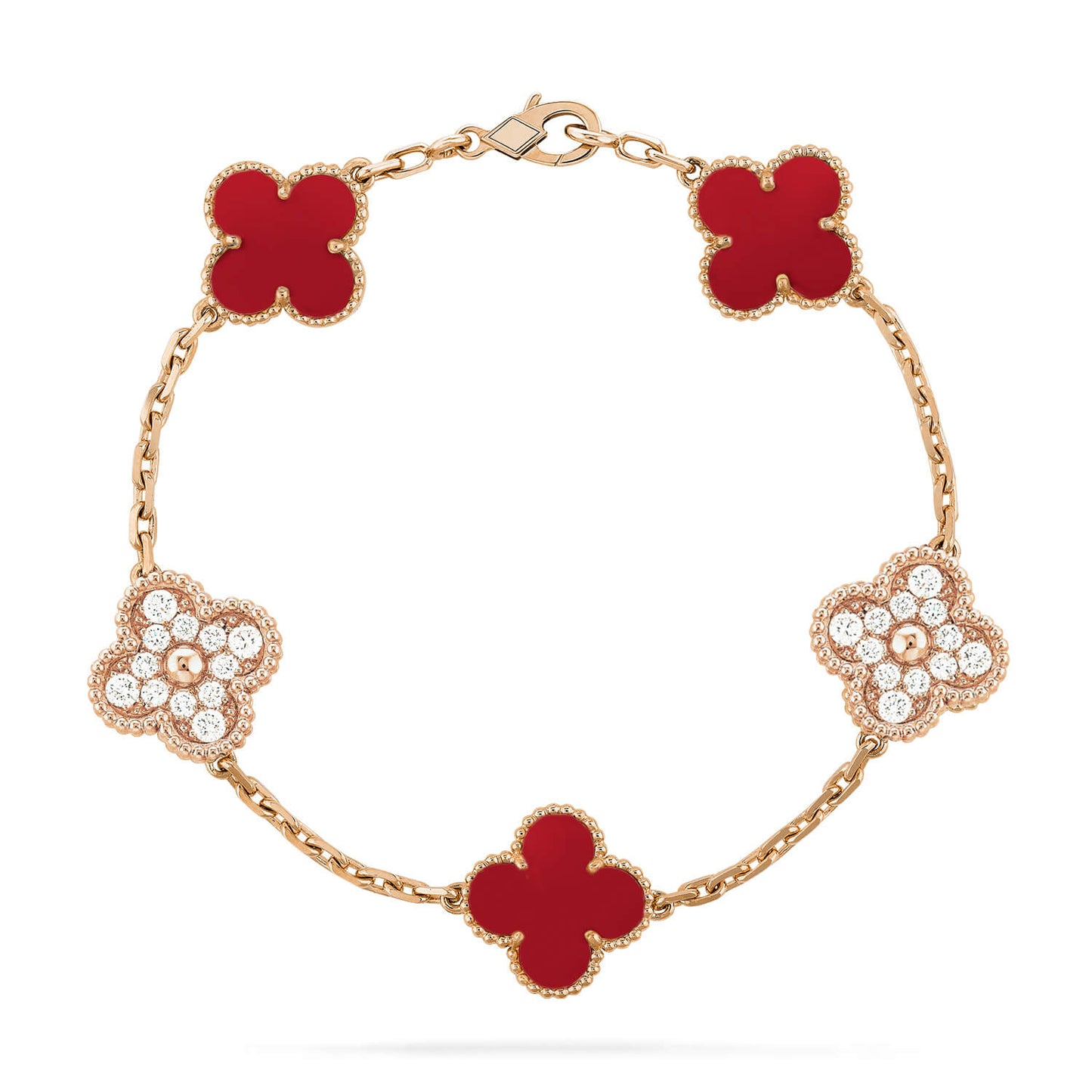 [Raffine]CLOVER 5 MOTIFS CARNELIAN DIAMOND BRACELET
