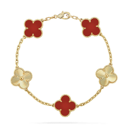 [Raffine]CLOVER  5 MOTIFS CARNELIAN GOLD BRACELET