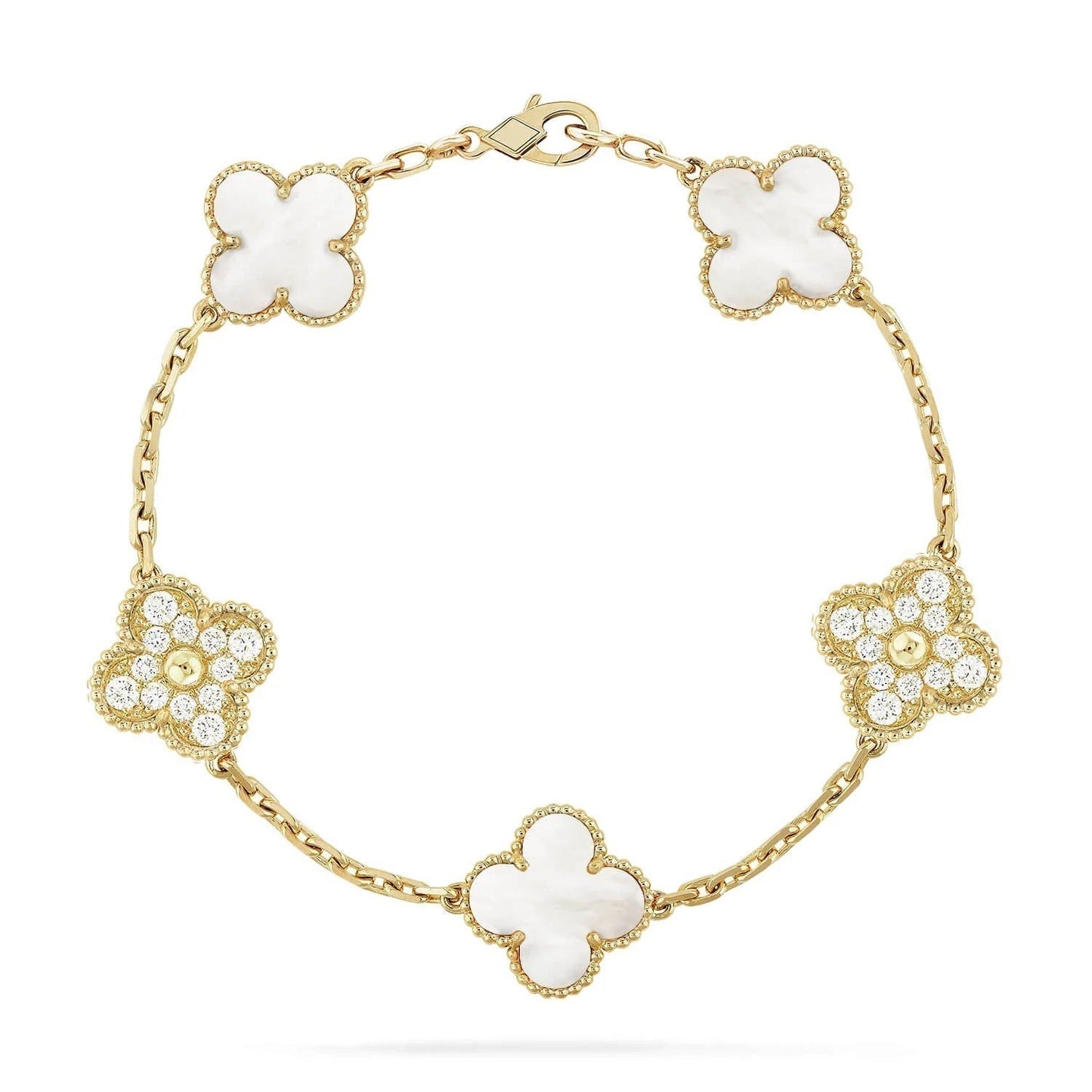 [Raffine]CLOVER BRACELET 5 MOTIF WHITE MOP DIAMOND