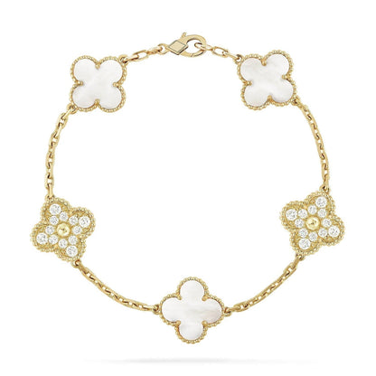[Raffine]CLOVER BRACELET 5 MOTIF WHITE MOP DIAMOND