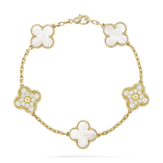 [Raffine]CLOVER BRACELET 5 MOTIF WHITE MOP DIAMOND