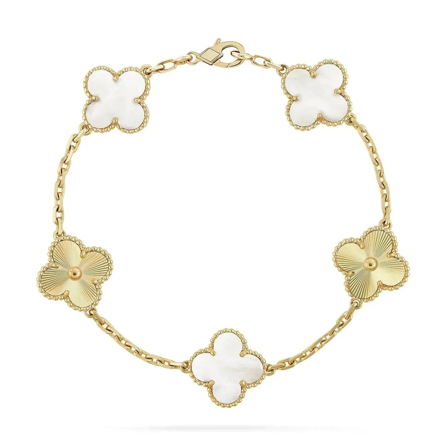 [Raffine]CLOVER BRACELET 5 MOTIF WHITE MOP PINK GOLD