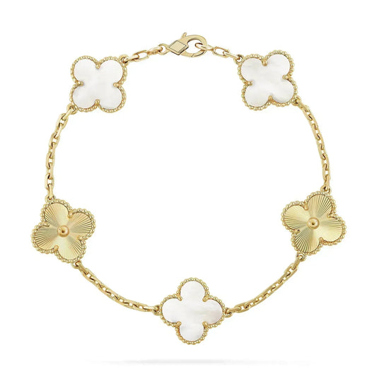 [Raffine]CLOVER BRACELET 5 MOTIF WHITE MOP PINK GOLD