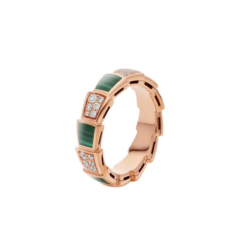 [Raffine]Anillo Serpenti Oro Rosa Malaquita Diamante Pavé 4mm
