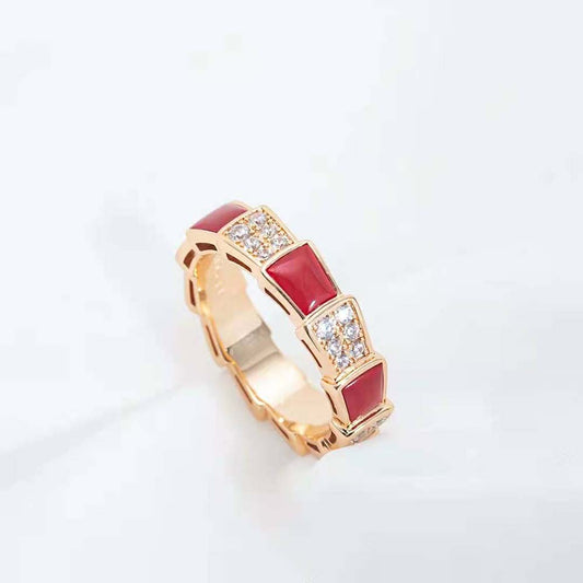[Raffine]Anillo Serpenti Oro Rosa Cornalina Diamante Pavé 4mm