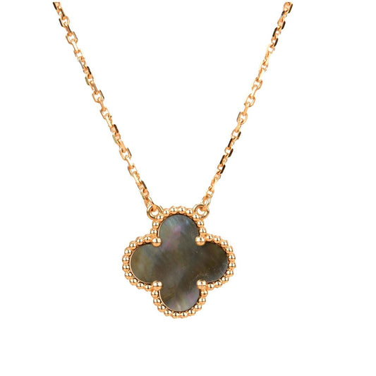 [Raffine] COLLAR DE NÁCAR GRIS DE 15 MM DE TRÉBOL