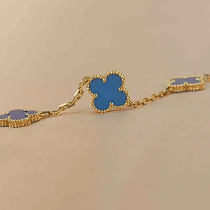 [Raffine] CLOVER 5 MOTIV BLAUER ACHAT ARMBAND KOLLEKTION