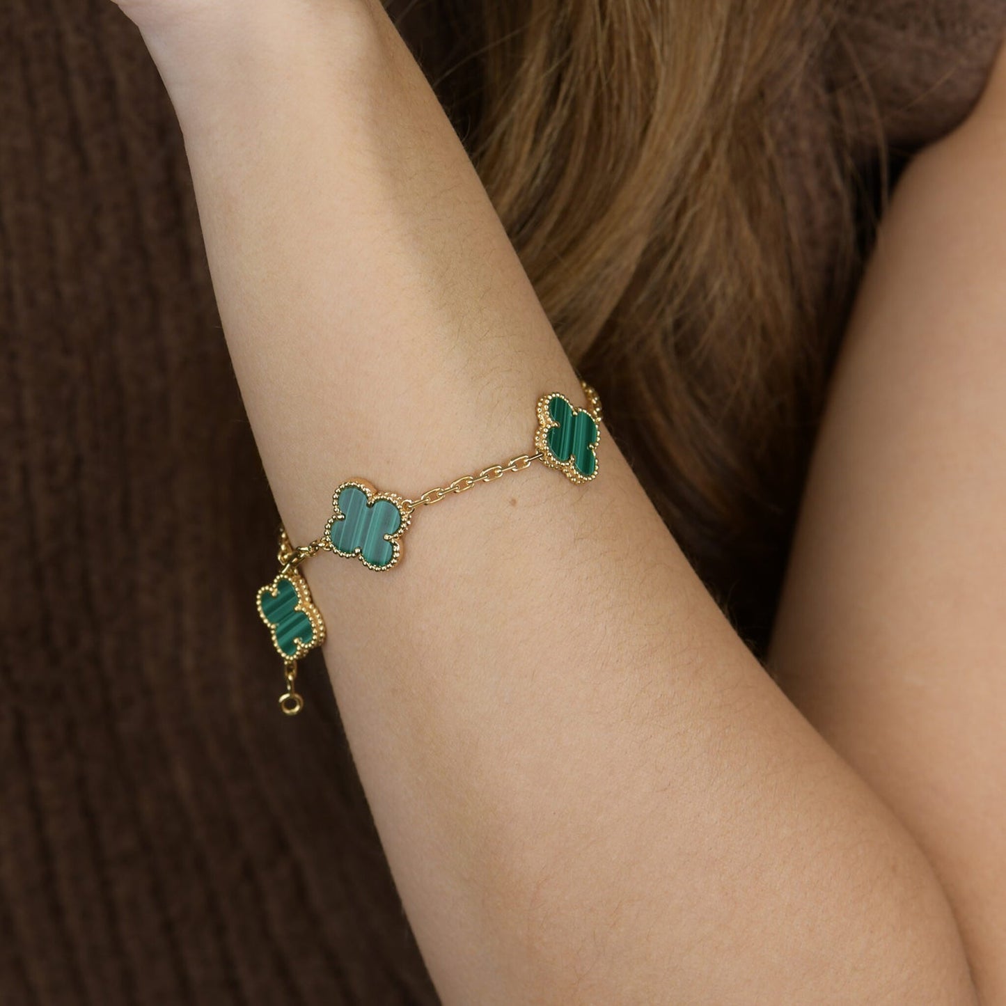 [Raffine]CLOVER 5 MOTIFS MALACHITE BRACELET