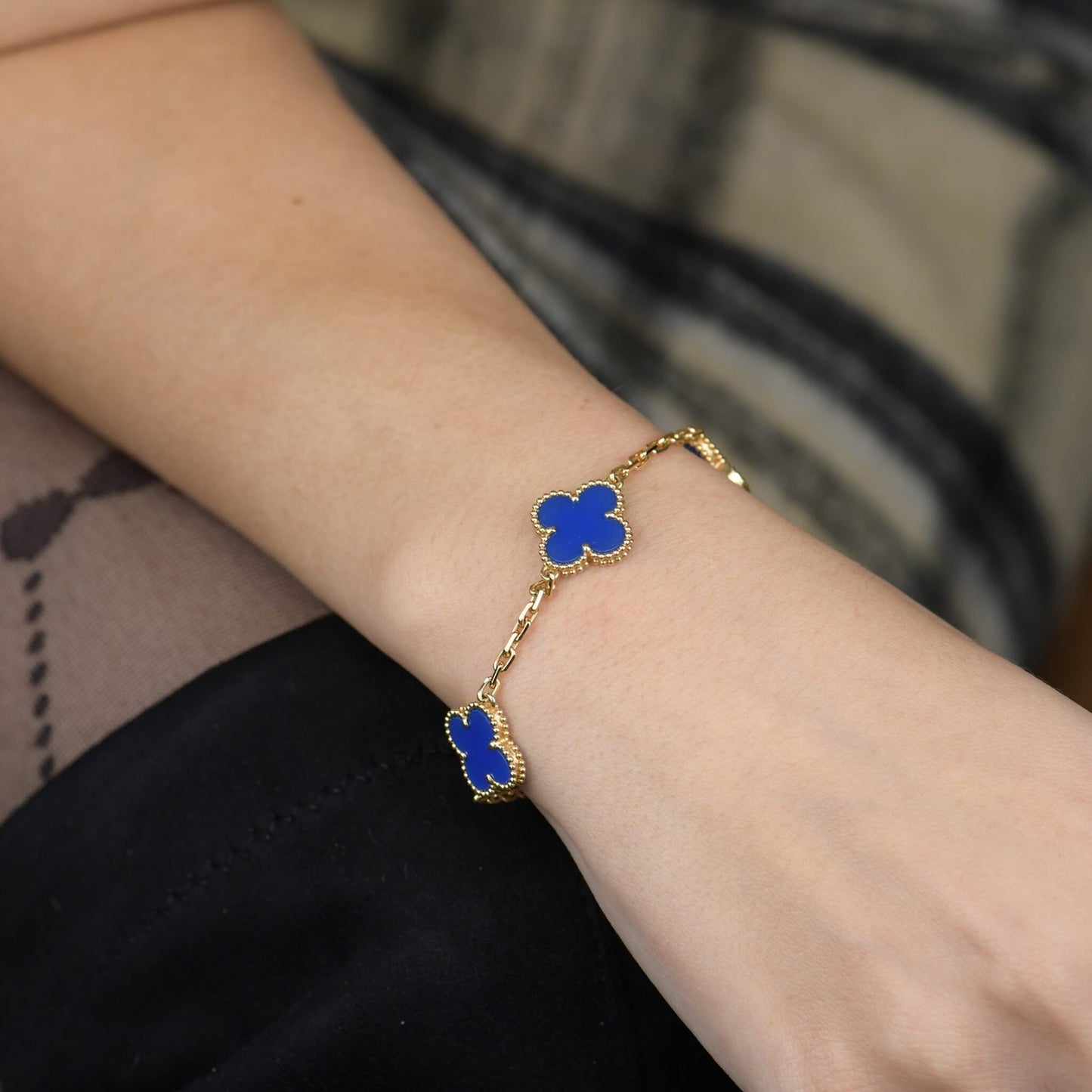 [Raffine]CLOVER 5 MOTIFS BLUE AGATE BRACELET