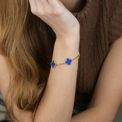 [Raffine] CLOVER 5 MOTIV BLAUER ACHAT ARMBAND KOLLEKTION