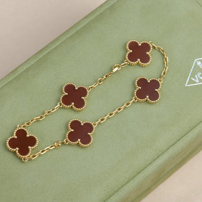 [Raffine] CLOVER 5 MOTIV ROTER KORNELIAN-ARMBAND KOLLEKTION