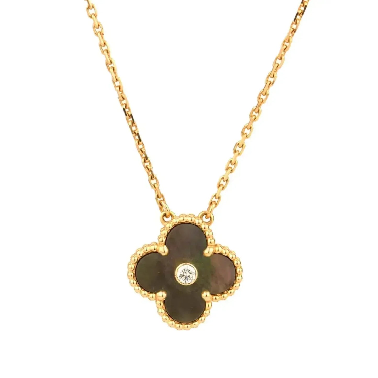 [Raffine] COLLAR DE TRÉBOL DE 15 MM CON DIAMANTES Y NÁCAR