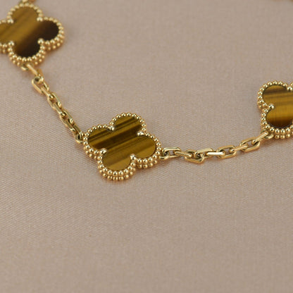 [Raffine] PULSERA DE OJO DE TIGRE CON 5 MOTIVOS DE TRÉBOL 