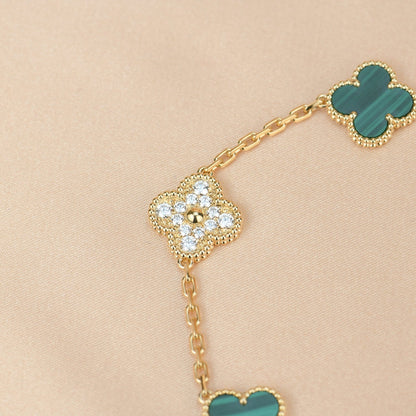 [Raffine]CLOVER  5 MOTIF MALACHITE DIAMOND BRACELET