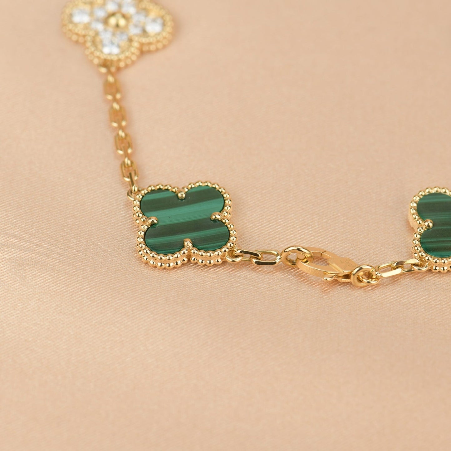[Raffine]CLOVER  5 MOTIF MALACHITE DIAMOND BRACELET