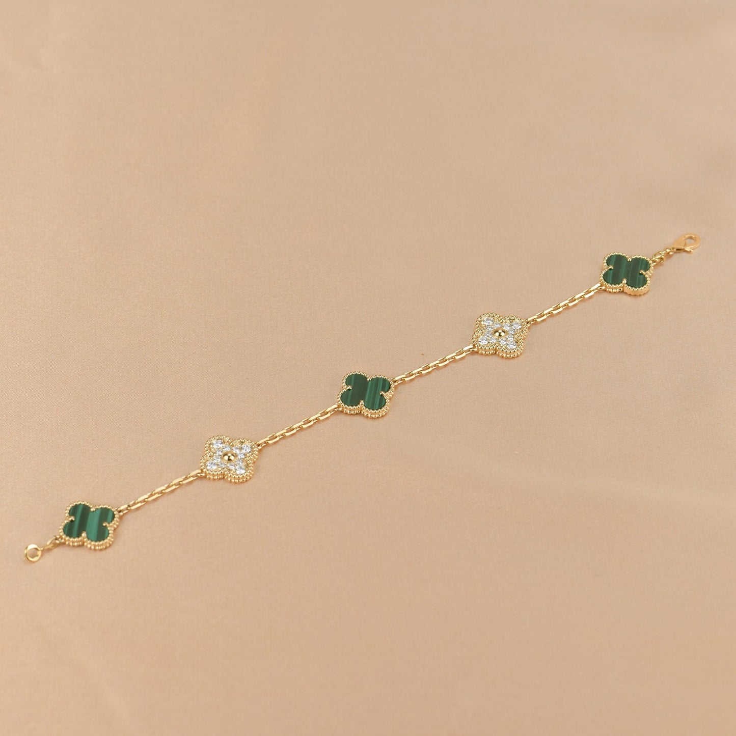 [Raffine]CLOVER  5 MOTIF MALACHITE DIAMOND BRACELET