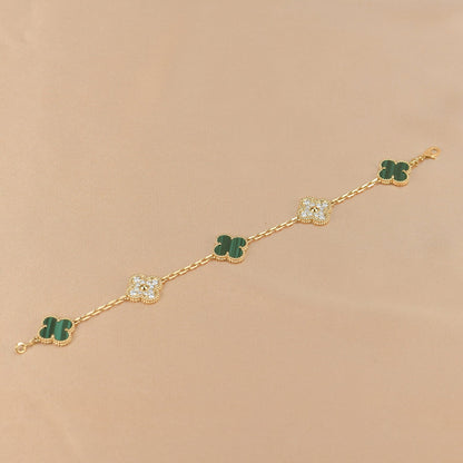 [Raffine]CLOVER  5 MOTIF MALACHITE DIAMOND BRACELET