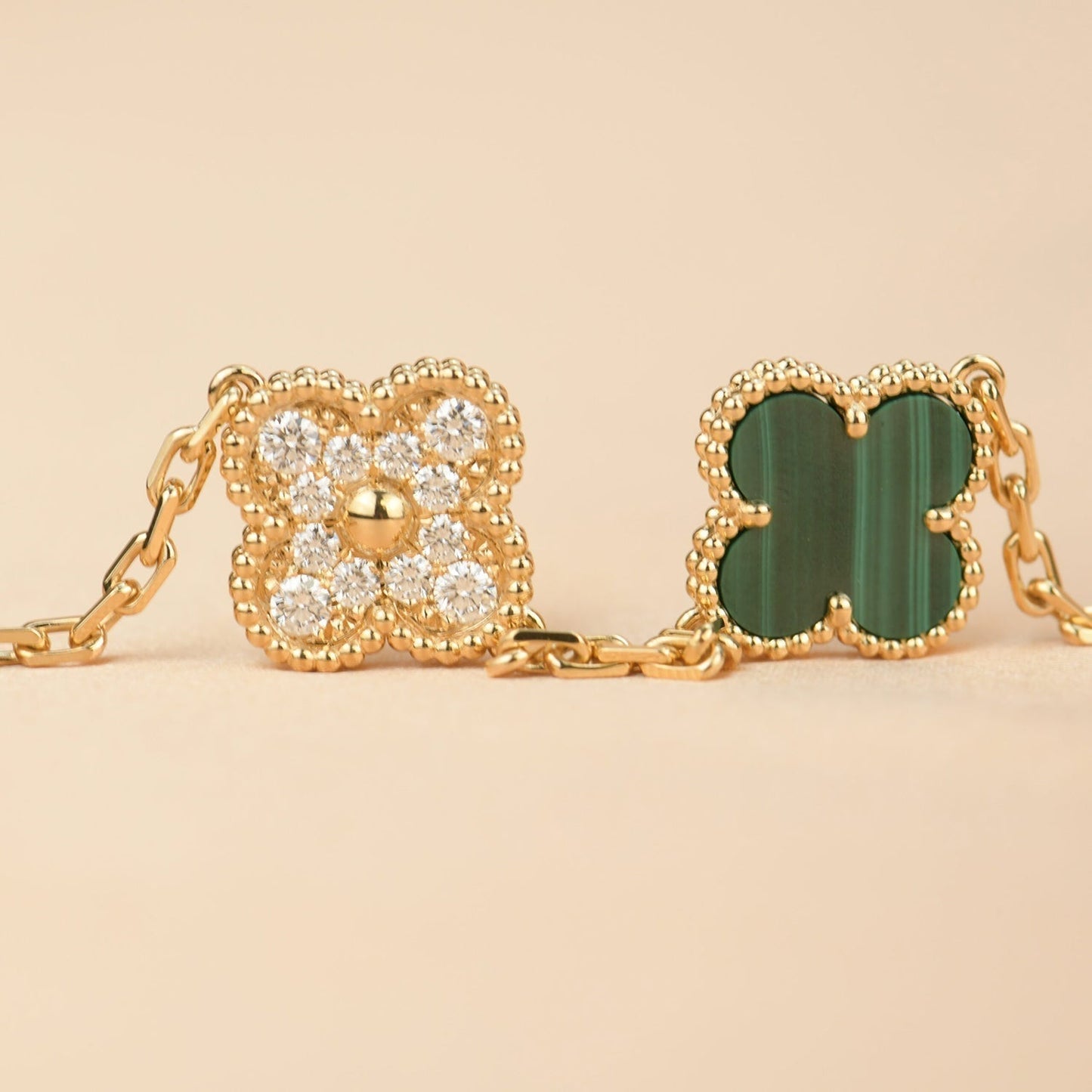 [Raffine]CLOVER  5 MOTIF MALACHITE DIAMOND BRACELET