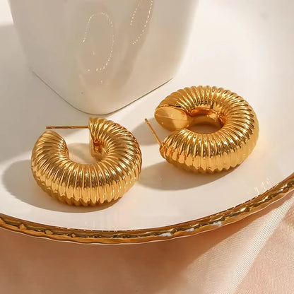 [Raffine]Aubrey Textured Gold Hoops