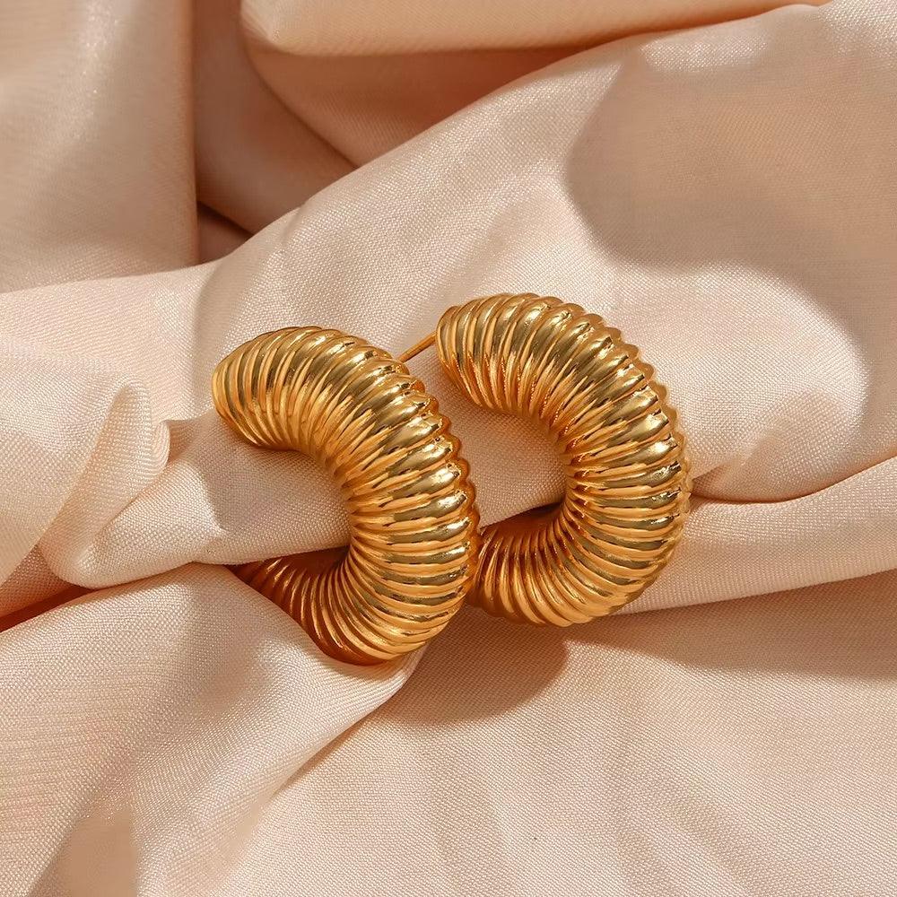[Raffine]Aubrey Textured Gold Hoops