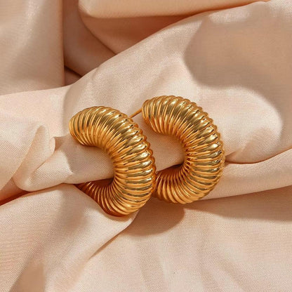[Raffine]Aubrey Textured Gold Hoops